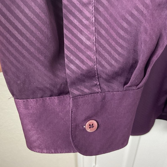Pre-Owned Stacy Adams Men Purple Striped Button Up Long Sleeve Collar Shirt, XXL - Picture 5 of 11